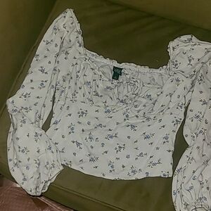 Large white crop top with blue flowers